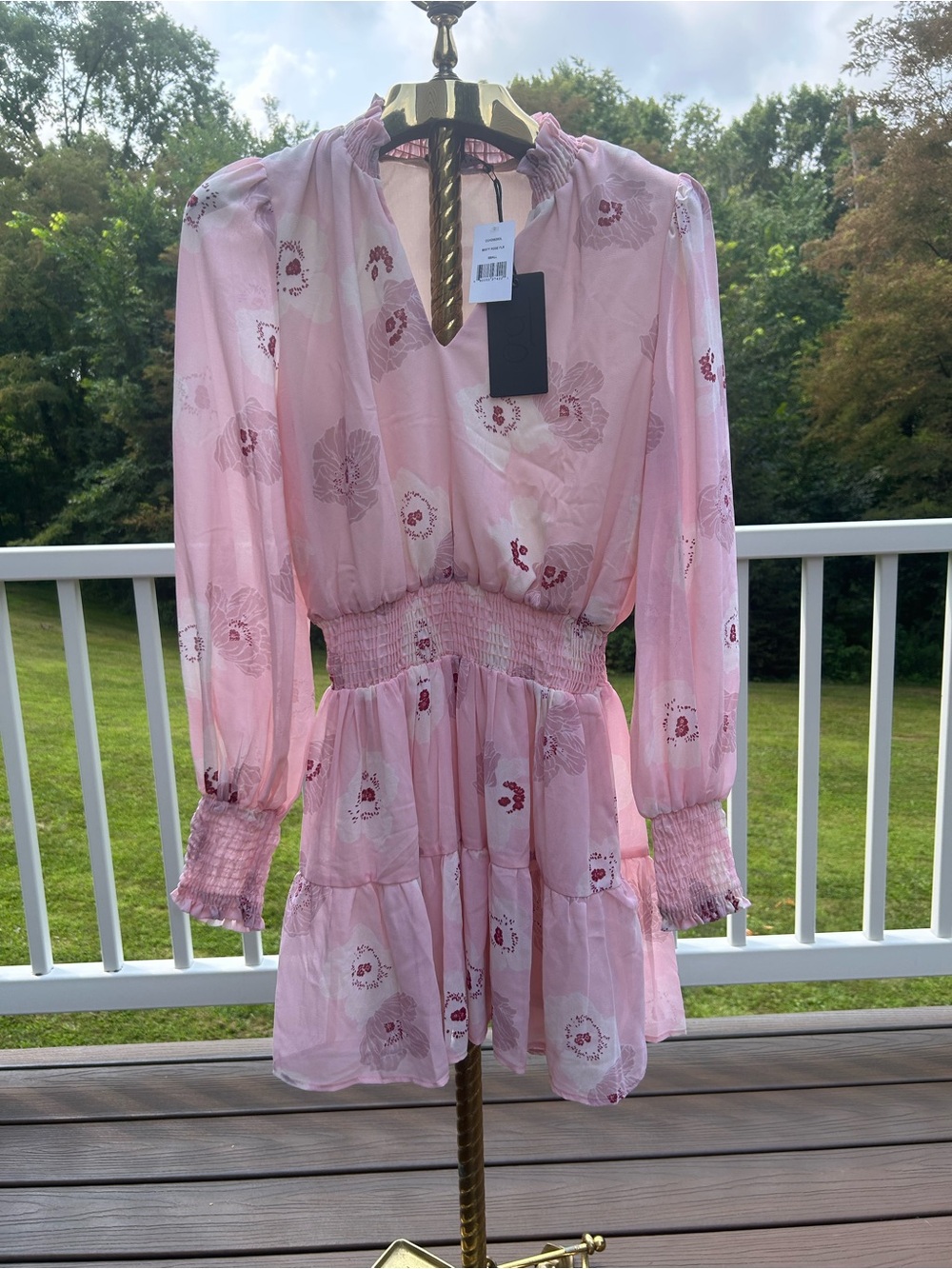 Light Pink Floral Smocked Waist Mini Dress